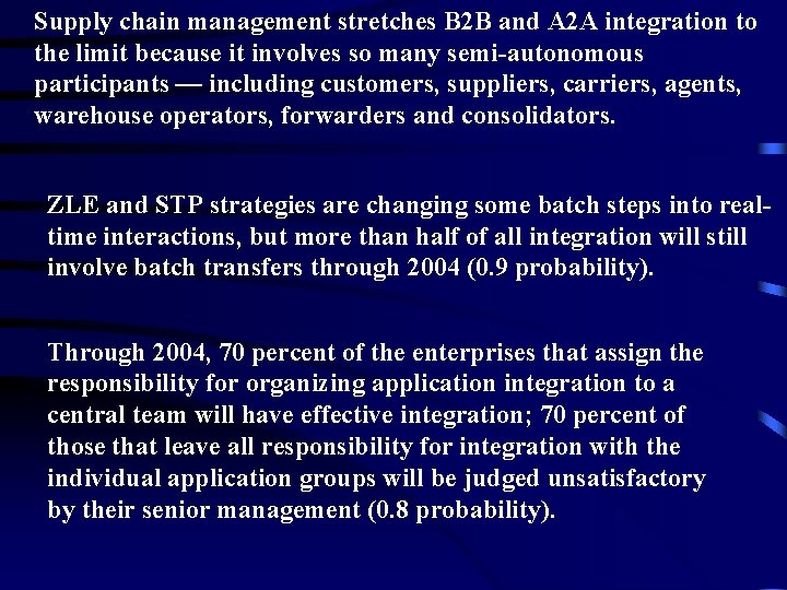 Supply chain management stretches B 2 B and A 2 A integration to the