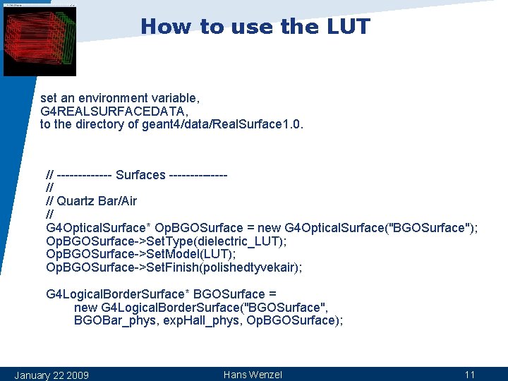 How to use the LUT set an environment variable, G 4 REALSURFACEDATA, to the
