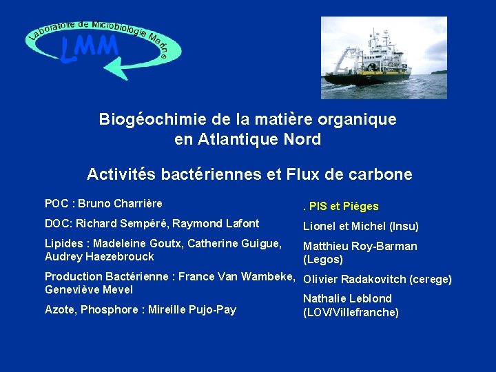Biogéochimie de la matière organique en Atlantique Nord Activités bactériennes et Flux de carbone