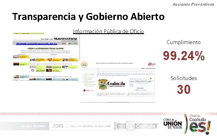 Acciones Preventivas Transparencia y Gobierno Abierto Información Pública de Oficio http: //www. coahuilatransparente. gob.