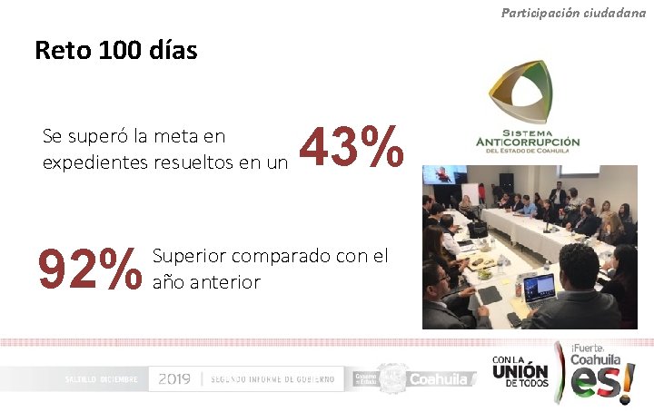Participación ciudadana Reto 100 días Se superó la meta en expedientes resueltos en un
