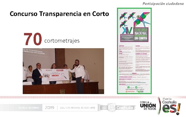 Participación ciudadana Concurso Transparencia en Corto 70 cortometrajes 