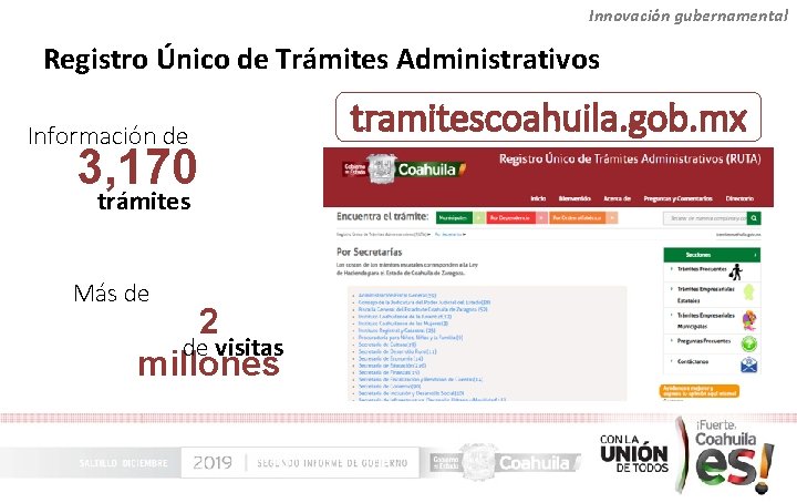 Innovación gubernamental Registro Único de Trámites Administrativos Información de 3, 170 trámites Más de