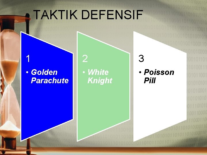 TAKTIK DEFENSIF 1 2 3 • Golden Parachute • White Knight • Poisson Pill