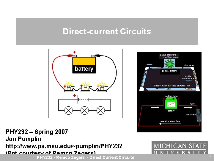 Direct-current Circuits PHY 232 – Spring 2007 Jon Pumplin http: //www. pa. msu. edu/~pumplin/PHY