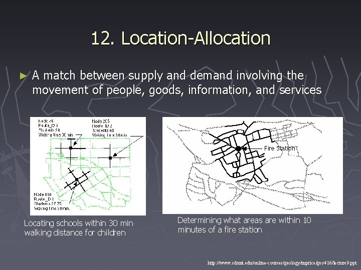 12. Location-Allocation ► A match between supply and demand involving the movement of people,