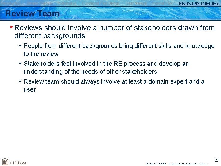 Introduction Simple Checks Prototyping Functional Test Design User Manual Formal V&V Reviews and Inspections