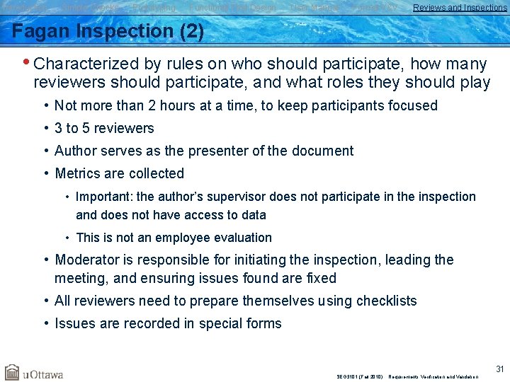 Introduction Simple Checks Prototyping Functional Test Design User Manual Formal V&V Reviews and Inspections