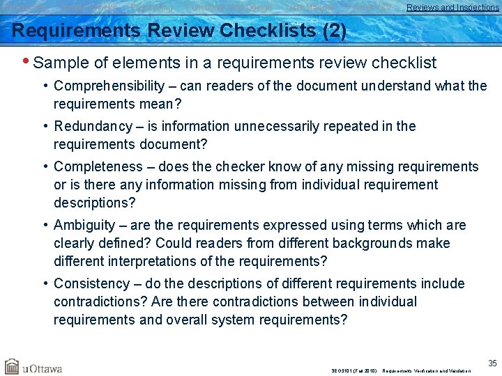 Introduction Simple Checks Prototyping Functional Test Design User Manual Formal V&V Reviews and Inspections