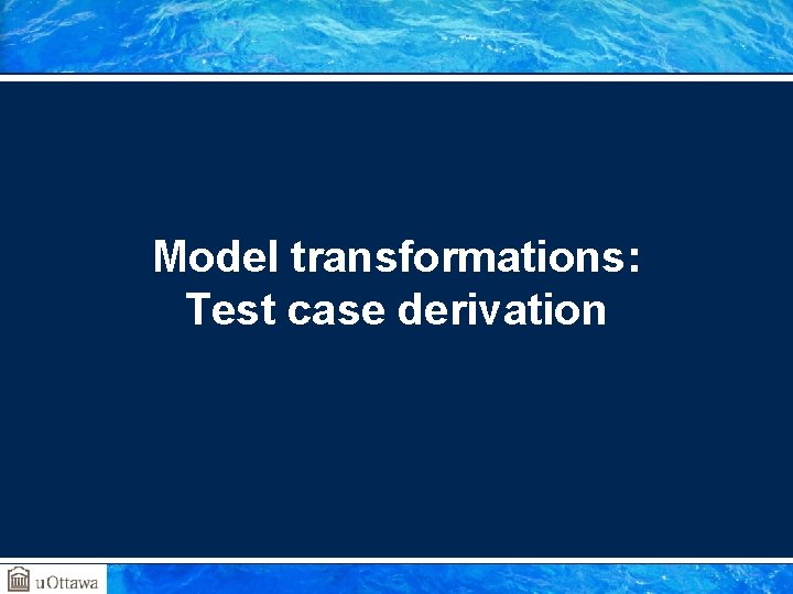 Model transformations: Test case derivation 