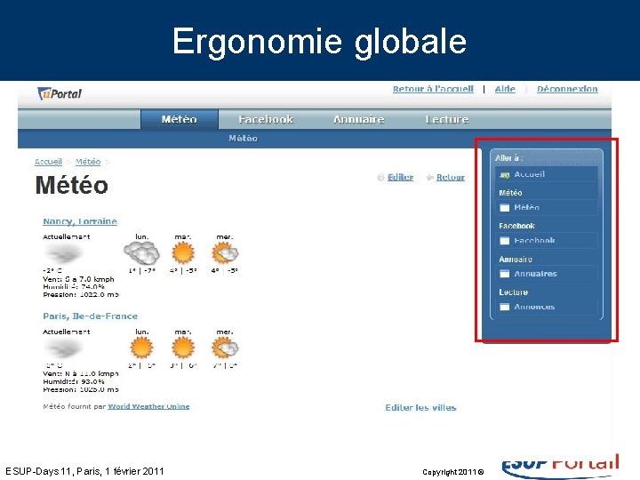 Ergonomie globale ESUP-Days 11, Paris, 1 février 2011 Copyright 2011 © 