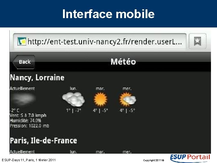 Interface mobile ESUP-Days 11, Paris, 1 février 2011 Copyright 2011 © 
