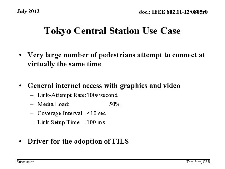 July 2012 doc. : IEEE 802. 11 -12/0805 r 0 Tokyo Central Station Use