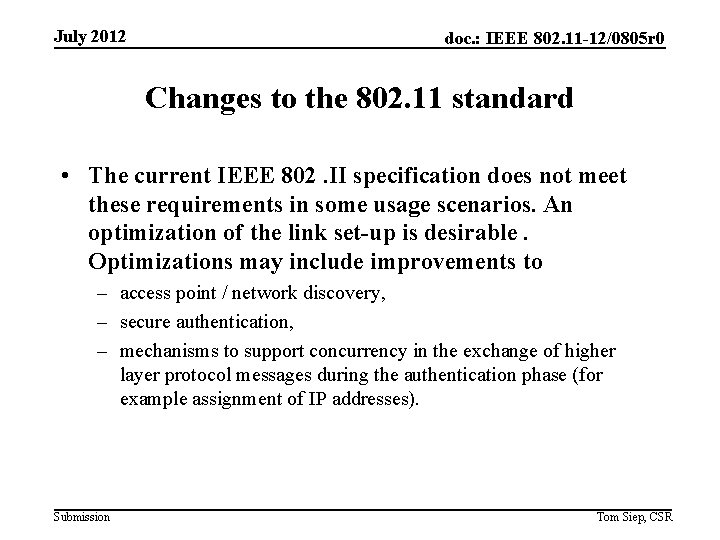 July 2012 doc. : IEEE 802. 11 -12/0805 r 0 Changes to the 802.