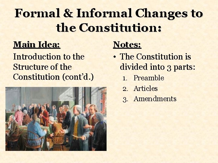 Formal & Informal Changes to the Constitution: Main Idea: Introduction to the Structure of Formal & Informal Changes to the Constitution: Main Idea: Introduction to the Structure of