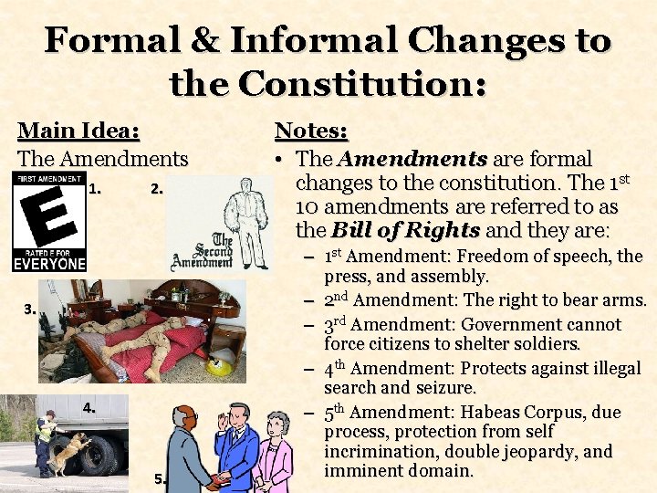 Formal & Informal Changes to the Constitution: Main Idea: The Amendments 1. 2. 3.