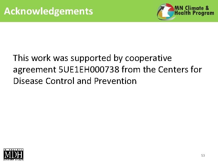 Acknowledgements This work was supported by cooperative agreement 5 UE 1 EH 000738 from
