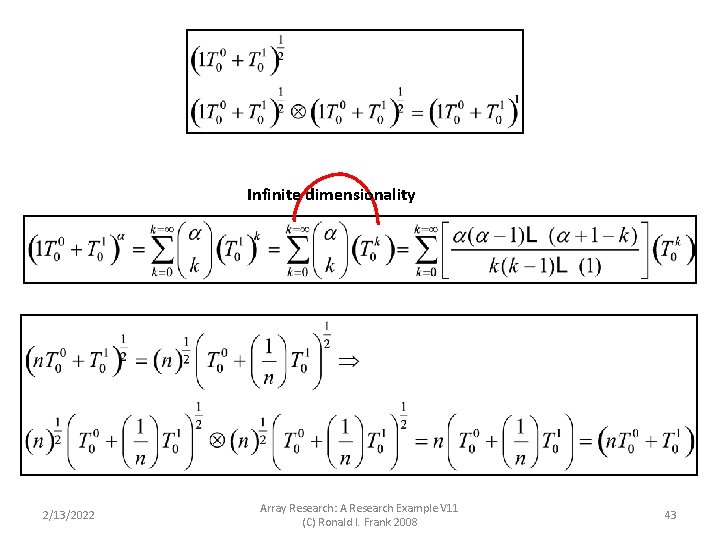Infinite dimensionality 2/13/2022 Array Research: A Research Example V 11 (C) Ronald I. Frank Infinite dimensionality 2/13/2022 Array Research: A Research Example V 11 (C) Ronald I. Frank