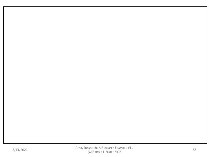 2/13/2022 Array Research: A Research Example V 11 (C) Ronald I. Frank 2008 56 2/13/2022 Array Research: A Research Example V 11 (C) Ronald I. Frank 2008 56
