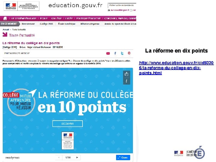 La réforme en dix points http: //www. education. gouv. fr/cid 9330 6/la-reforme-du-college-en-dixpoints. html Page