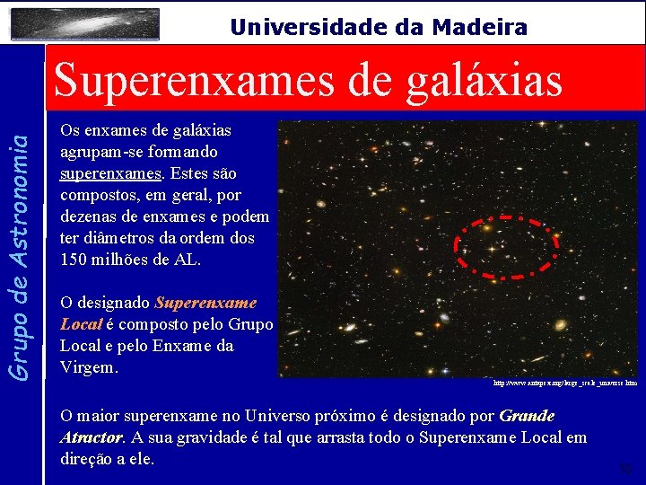 Grupo de Astronomia Universidade da Madeira Superenxames de galáxias Os enxames de galáxias agrupam-se