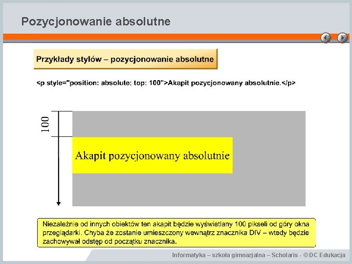 Pozycjonowanie absolutne Informatyka – szkoła gimnazjalna – Scholaris - © DC Edukacja 