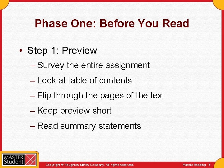 Phase One: Before You Read • Step 1: Preview – Survey the entire assignment