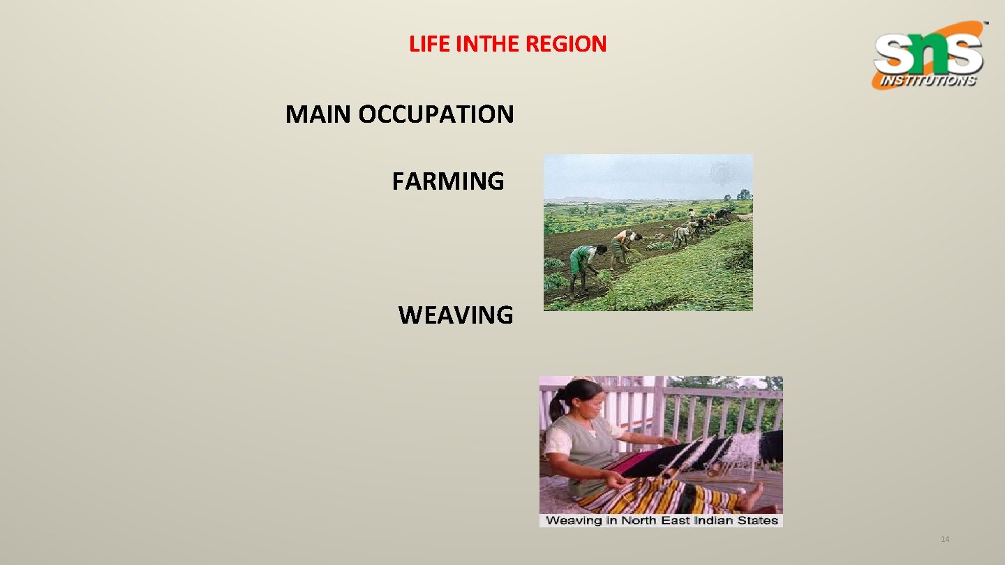 LIFE INTHE REGION MAIN OCCUPATION FARMING WEAVING 14 