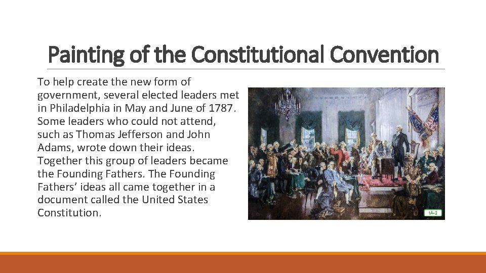Painting of the Constitutional Convention To help create the new form of government, several