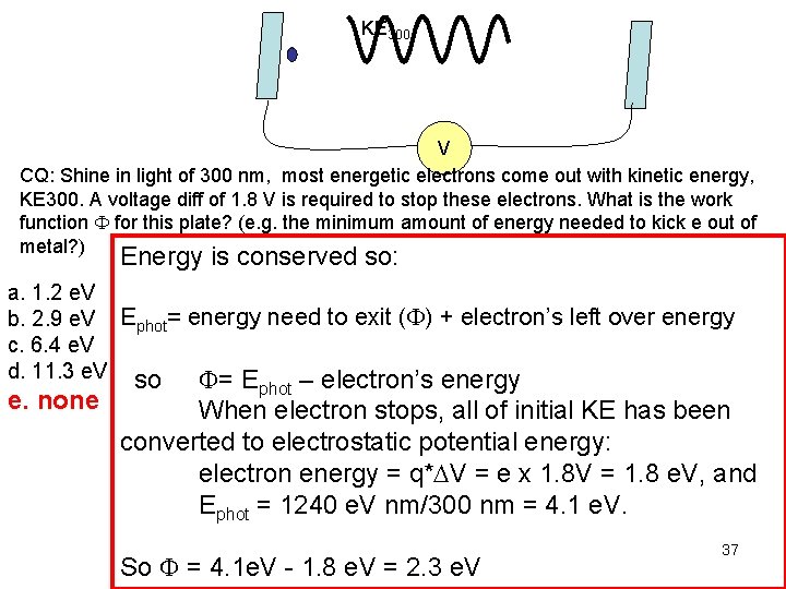 KE 300 V CQ: Shine in light of 300 nm, most energetic electrons come