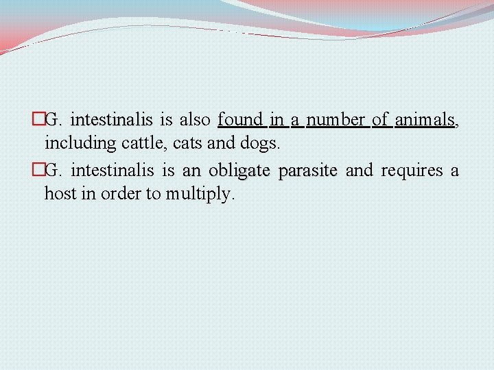 �G. intestinalis is also found in a number of animals, including cattle, cats and