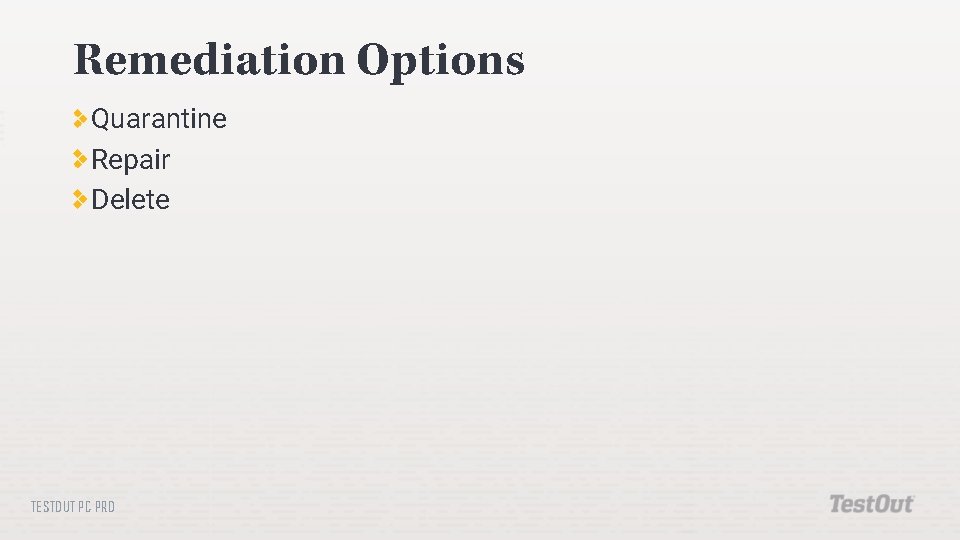 Remediation Options Quarantine Repair Delete TESTOUT PC PRO Remediation Options Quarantine Repair Delete TESTOUT PC PRO