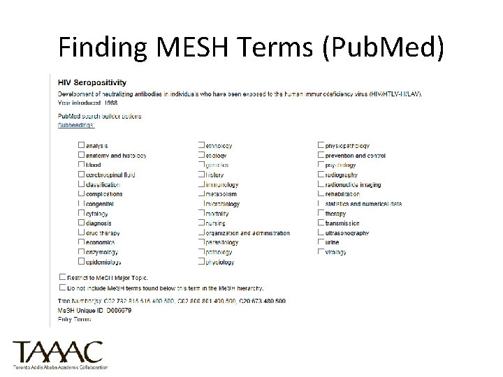 Finding MESH Terms (Pub. Med) 