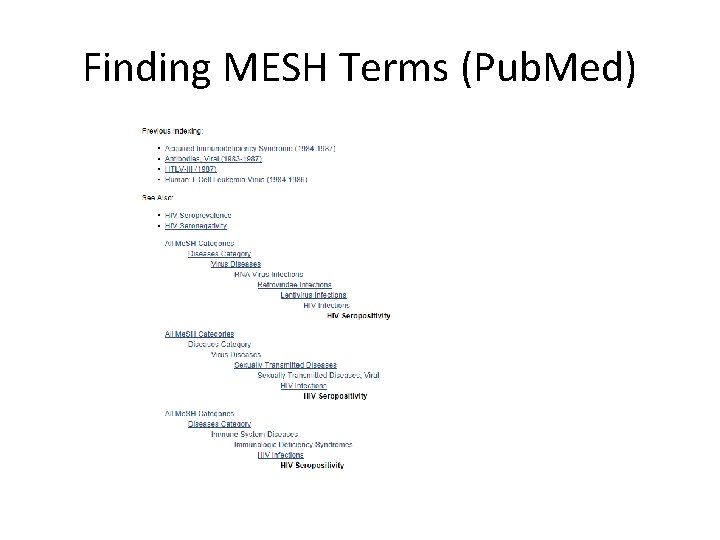 Finding MESH Terms (Pub. Med) 