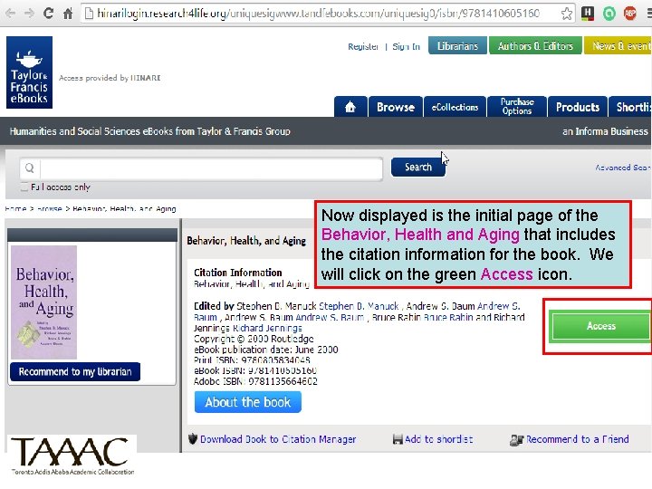 Now displayed is the initial page of the Behavior, Health and Aging that includes