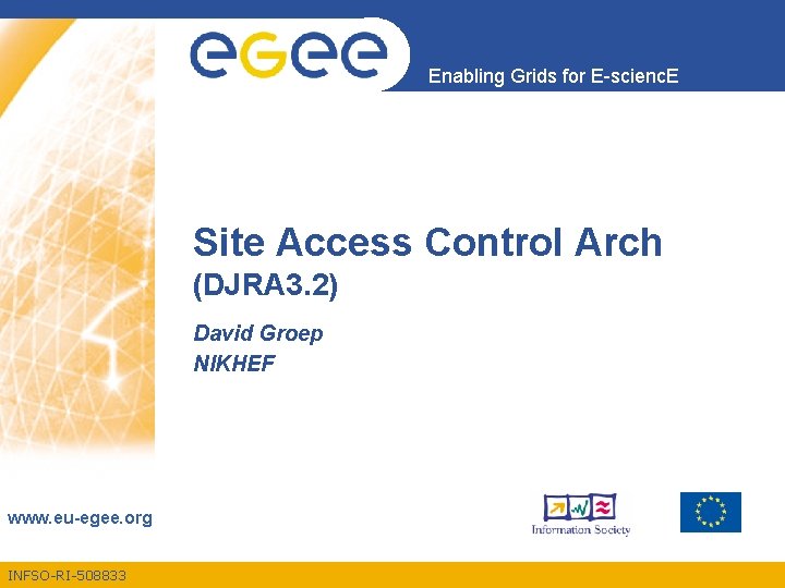 Enabling Grids for E-scienc. E Site Access Control Arch (DJRA 3. 2) David Groep
