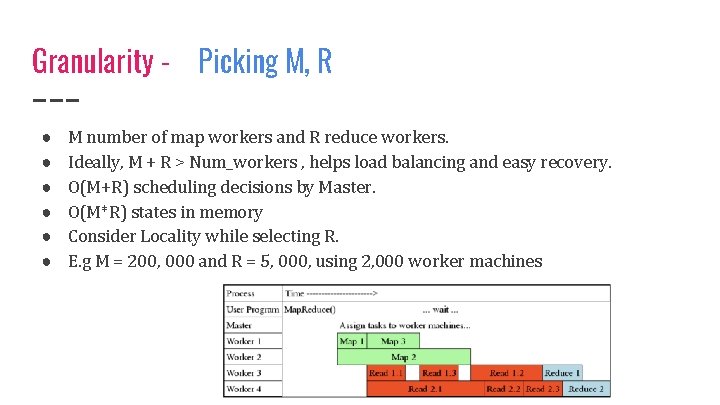 Granularity - Picking M, R ● ● ● M number of map workers and