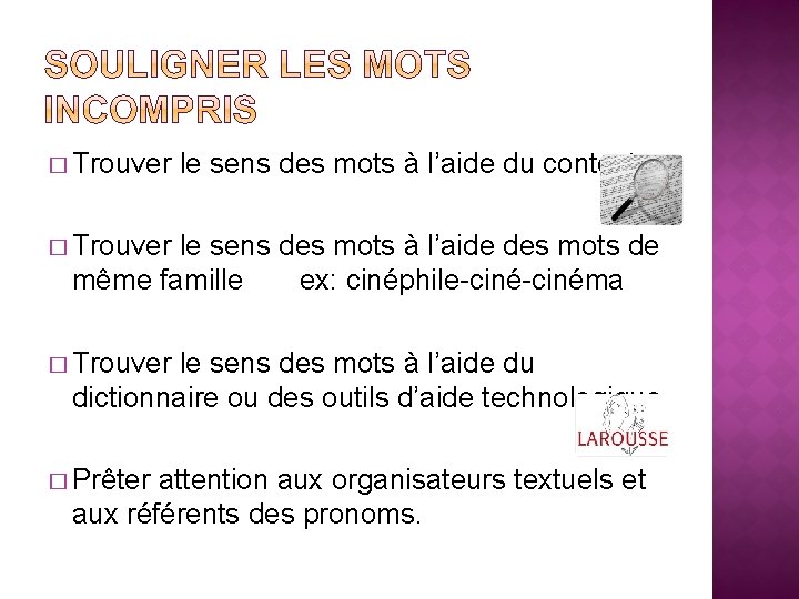 � Trouver le sens des mots à l’aide du contexte � Trouver le sens