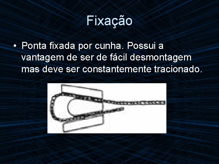 Fixação • Ponta fixada por cunha. Possui a vantagem de ser de fácil desmontagem