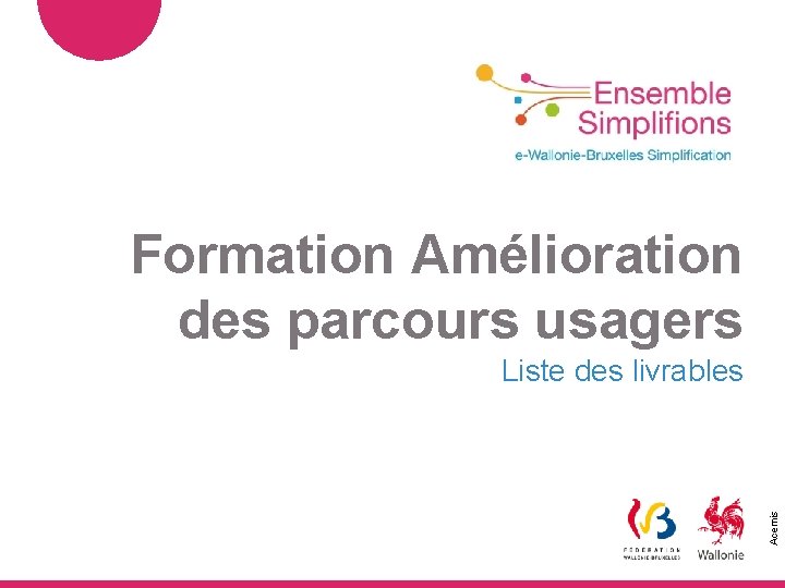 Formation Amélioration des parcours usagers Acemis Liste des livrables 