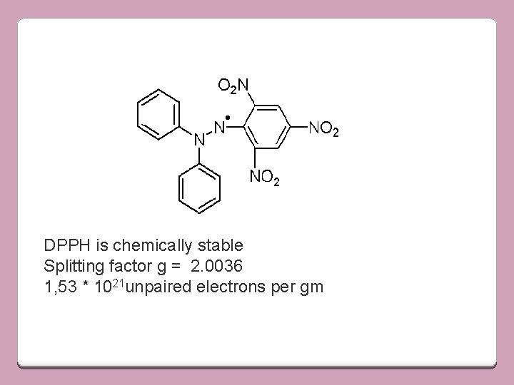 DPPH is chemically stable Splitting factor g = 2. 0036 1, 53 * 1021