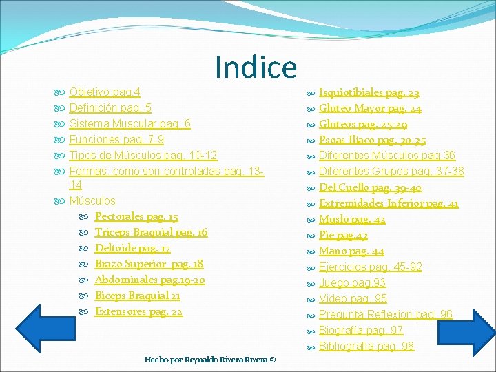 Indice Objetivo pag. 4 Definición pag. 5 Sistema Muscular pag. 6 Funciones pag. 7