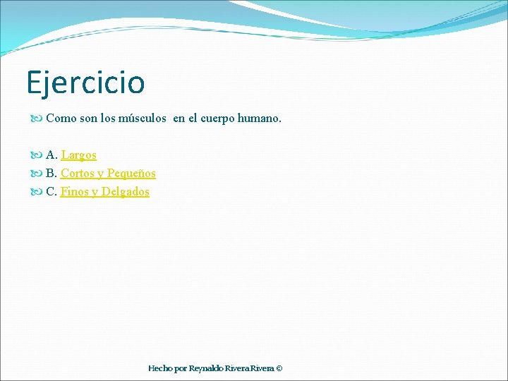 Ejercicio Como son los músculos en el cuerpo humano. A. Largos B. Cortos y