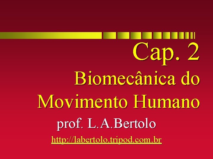 Cap. 2 Biomecânica do Movimento Humano prof. L. A. Bertolo http: //labertolo. tripod. com.