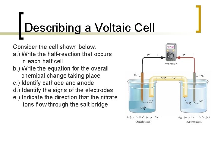 Describing a Voltaic Cell Consider the cell shown below. a. ) Write the half-reaction