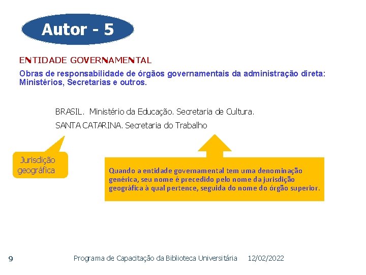 Autor - 5 ENTIDADE GOVERNAMENTAL Obras de responsabilidade de órgãos governamentais da administração direta: