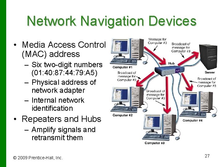 Network Navigation Devices • Media Access Control (MAC) address – Six two-digit numbers (01: