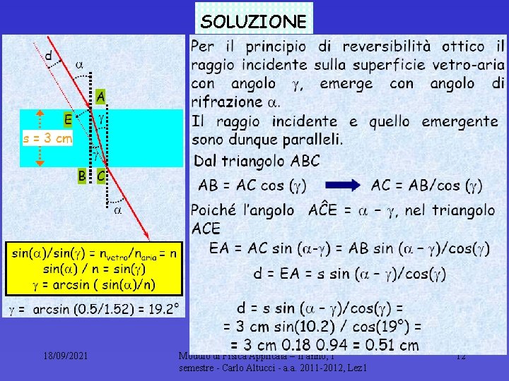 SOLUZIONE 18/09/2021 Modulo di Fisica Applicata – II anno, I semestre - Carlo Altucci