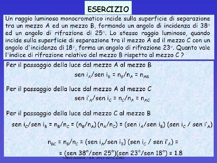 ESERCIZIO 18/09/2021 Modulo di Fisica Applicata – II anno, I semestre Carlo Altucci -
