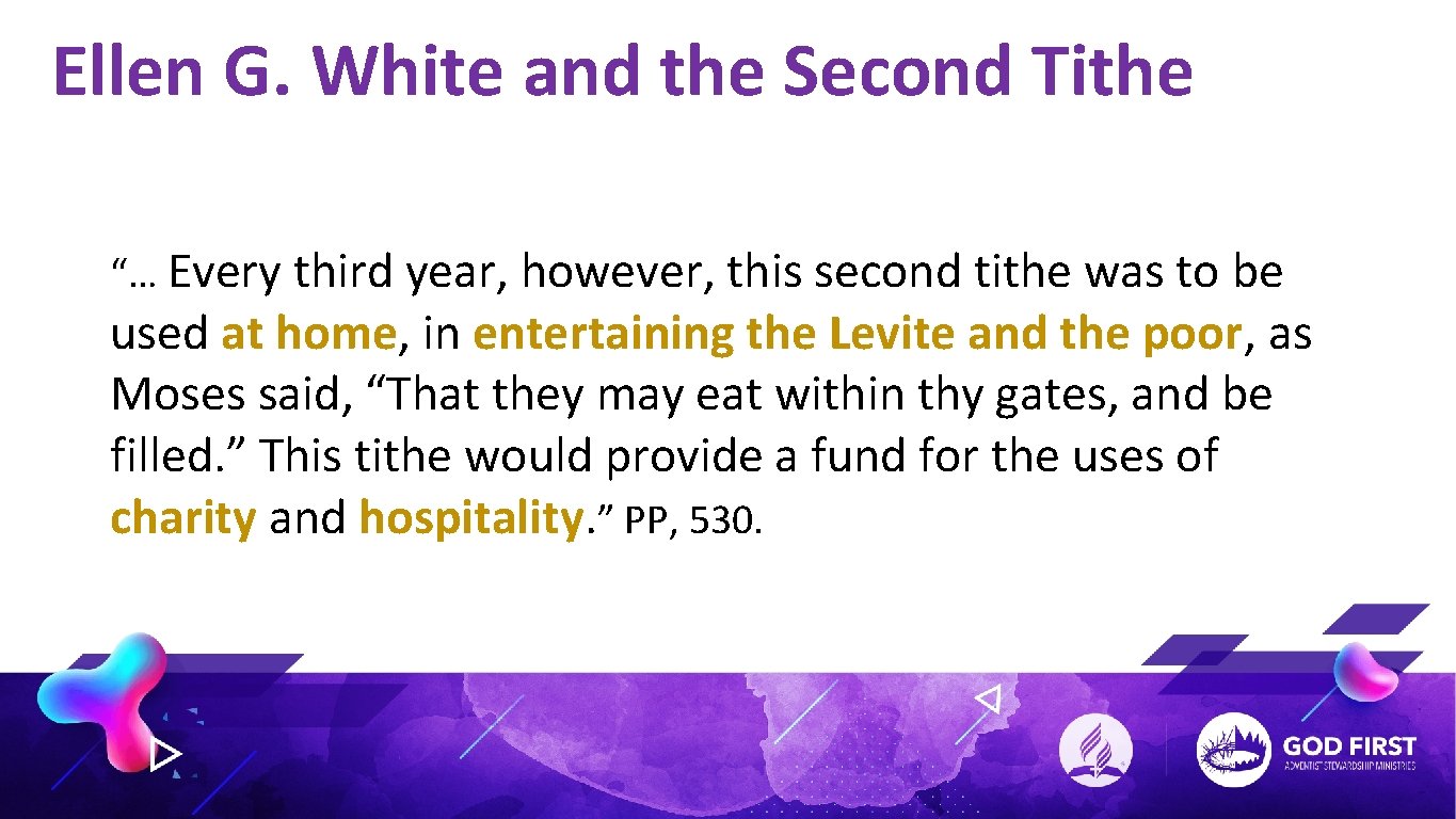 Ellen G. White and the Second Tithe “… Every third year, however, this second